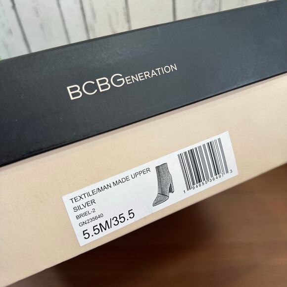 BCBGeneration Briel 2 Sparkle Silver Heeled Bootie Boots Size 5.5 - Picture 9 of 9